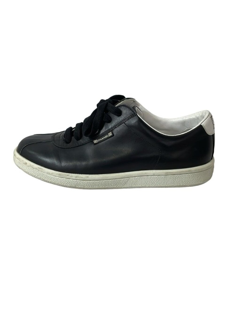 Chanel Sneakers Black White CC Logo Leather